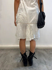 Vintage European White Milkmaid Cotton Summer Dress (S)
