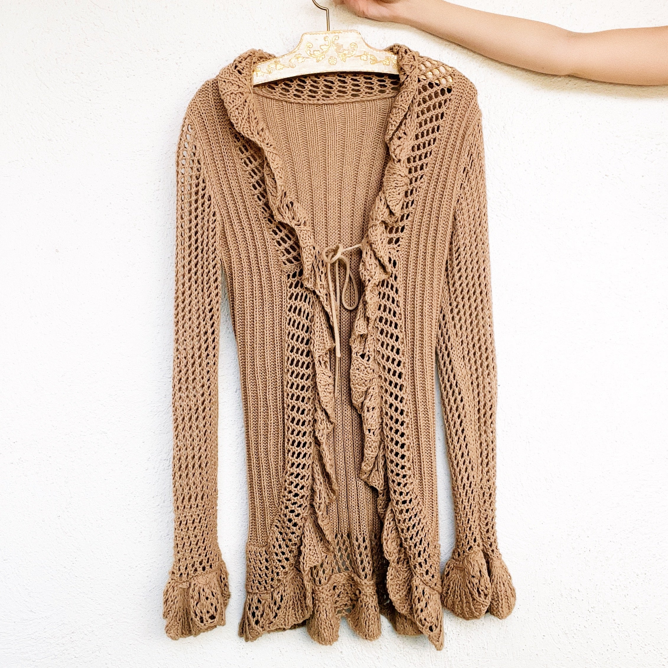 Ruffly Tan Knit Duster Cardigan (S/M)