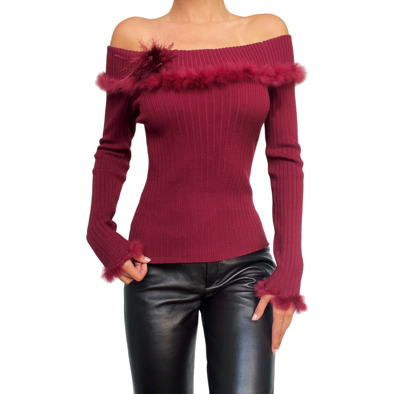 Furry Burgundy Silk Knit Top (S)