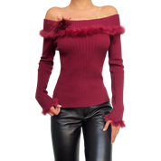 Furry Burgundy Silk Knit Top (S)