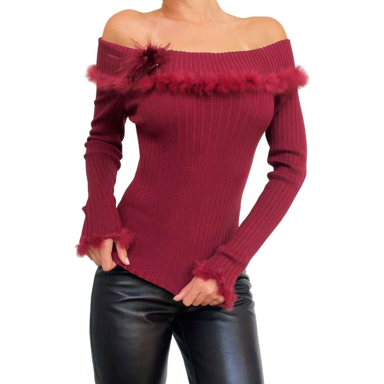 Furry Burgundy Silk Knit Top (S)