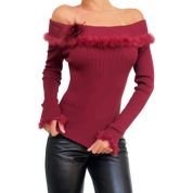 Furry Burgundy Silk Knit Top (S)
