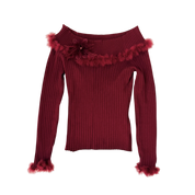 Furry Burgundy Silk Knit Top (S)