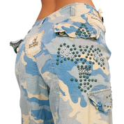Da-Nang Silk Blend Studded Camo Cargo Pants (M)