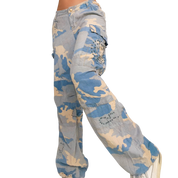 Da-Nang Silk Blend Studded Camo Cargo Pants (M)