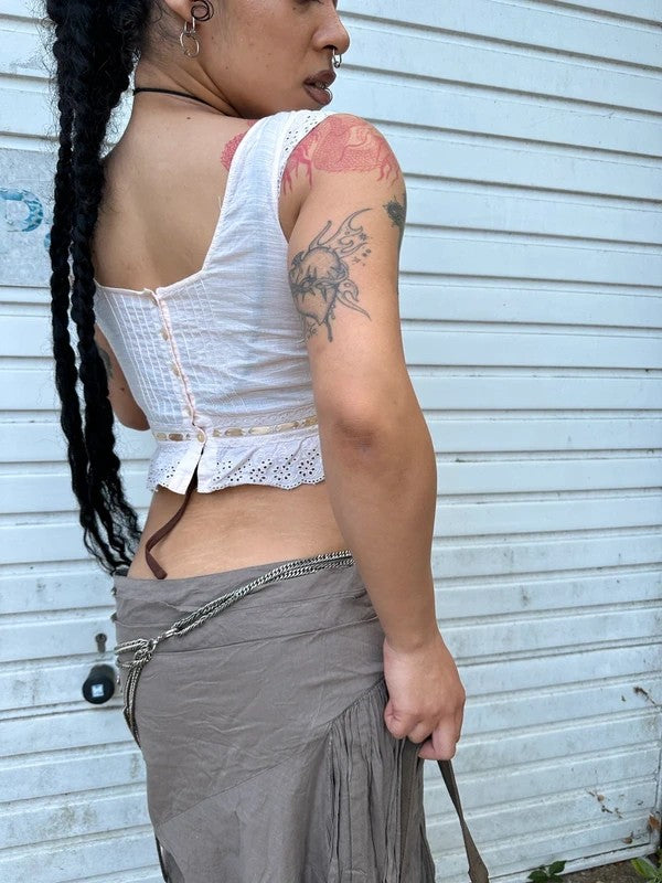 Vintage Cotton Milkmaid Lace Up Cropped Top (S)