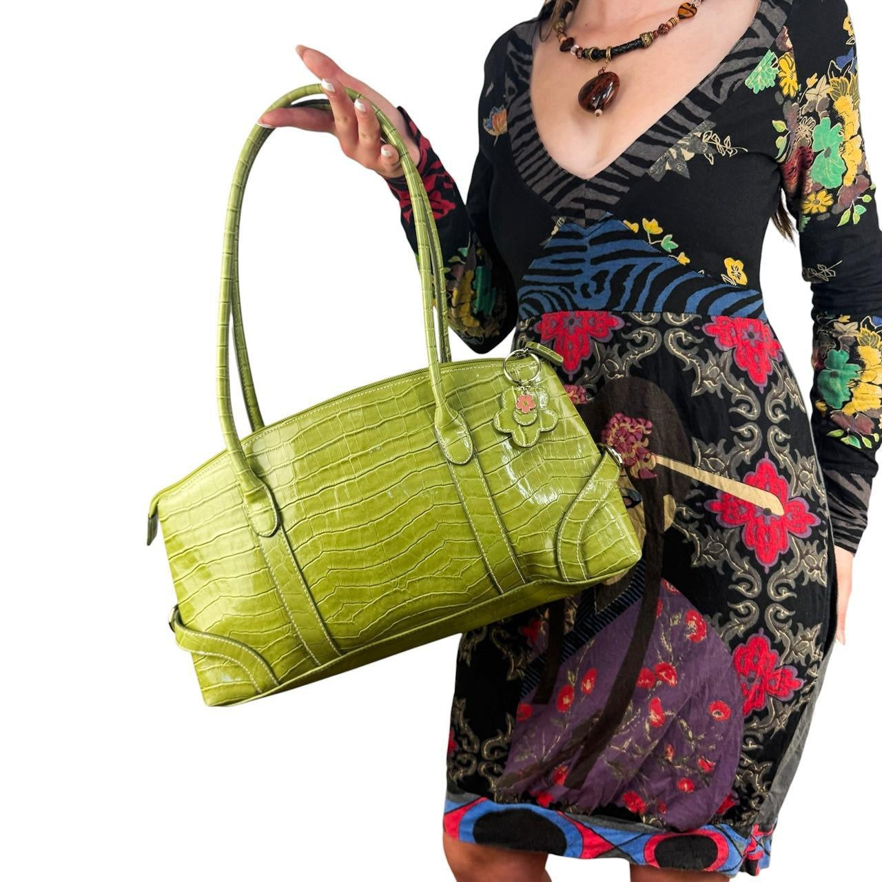 Matcha Green Croc Shoulder Bag