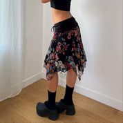Vintage Italian Black Silk Mesh Midi Skirt (S)
