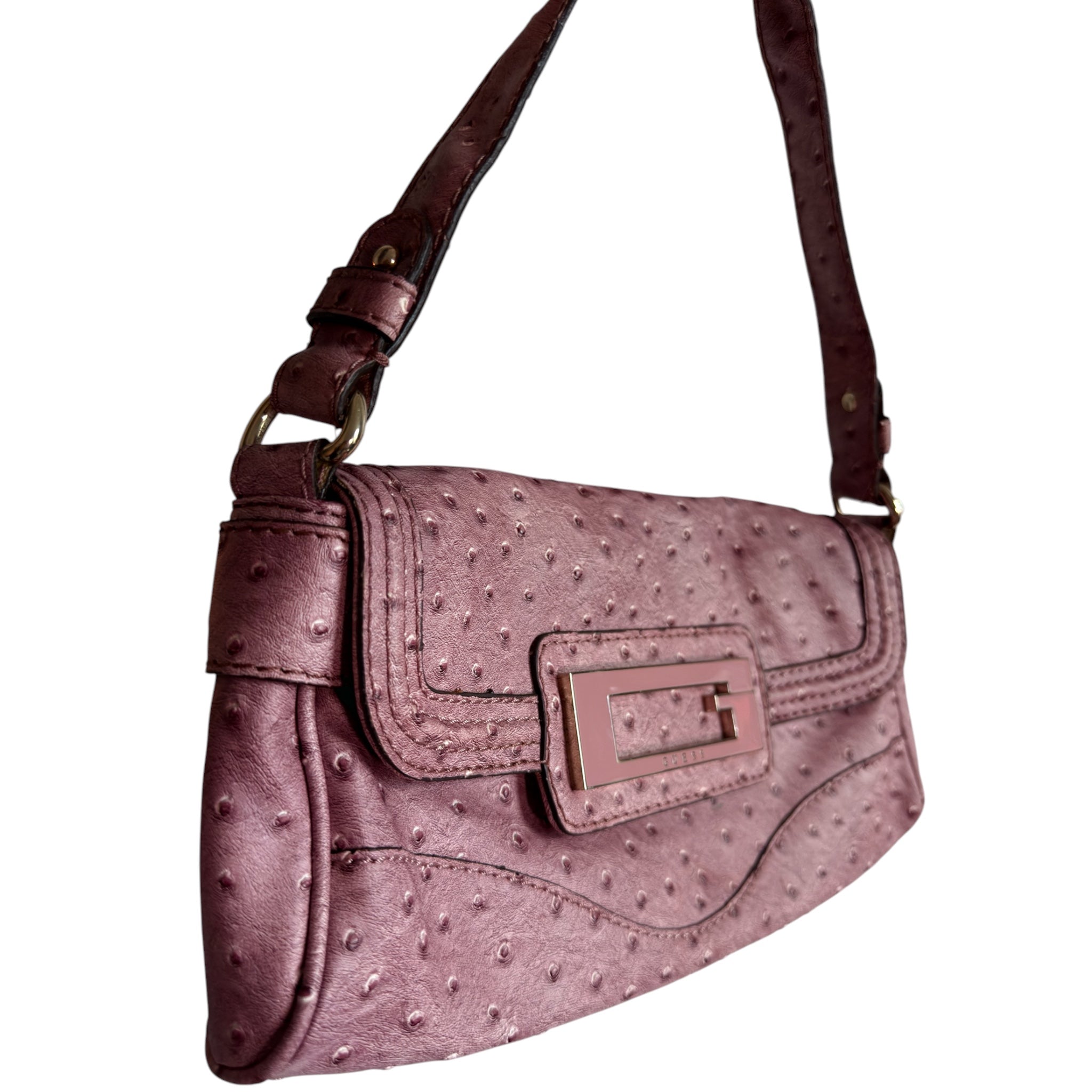 Y2K-era Guess Ostrich-Embossed Baguette Shoulder Bag
