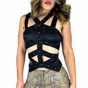 Bebe Studded Silk Corset Top (S/M)