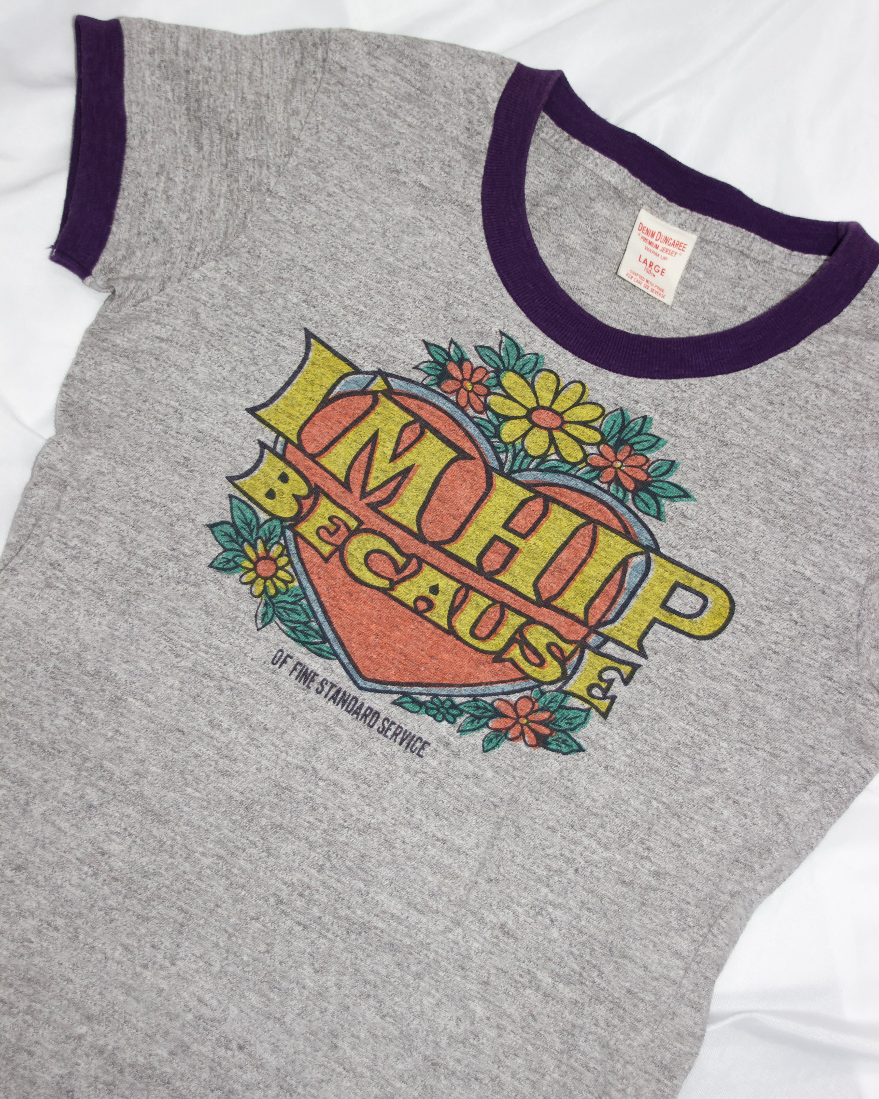 Denim Dungaree "I'm Hip" Ringer Tee (S)