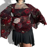 Vtg moa moa mesh bell sleeve tie back (M/L)