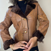 Vintage 90s Italian leather fur trimmed jacket (S)