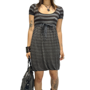 Vintage Stripe Capped Sleeve Jersey Mini Dress with Tie (M)