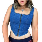 90s Cropped Denim Zip Up Bustier (M)