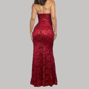 Vintage Red Lace Strapless Gown (XS)
