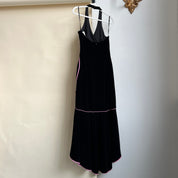 Vintage 90s Black velvet ruffle maxi dress (L)