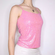 Y2K Pink Beaded Sequin Tank Top (S/M)