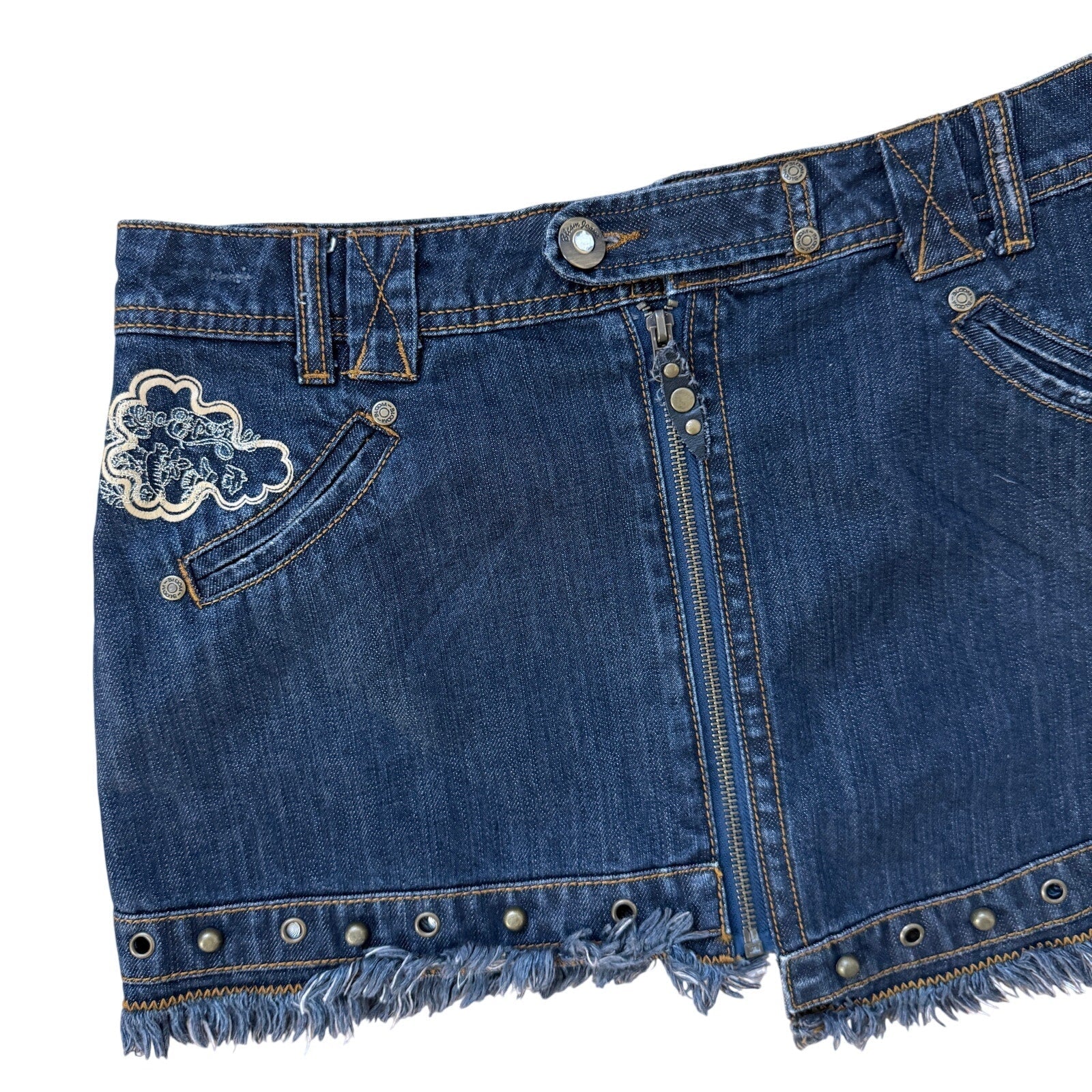 Vintage Italian Asymmetrical Studded Denim Mini Skirt (S)