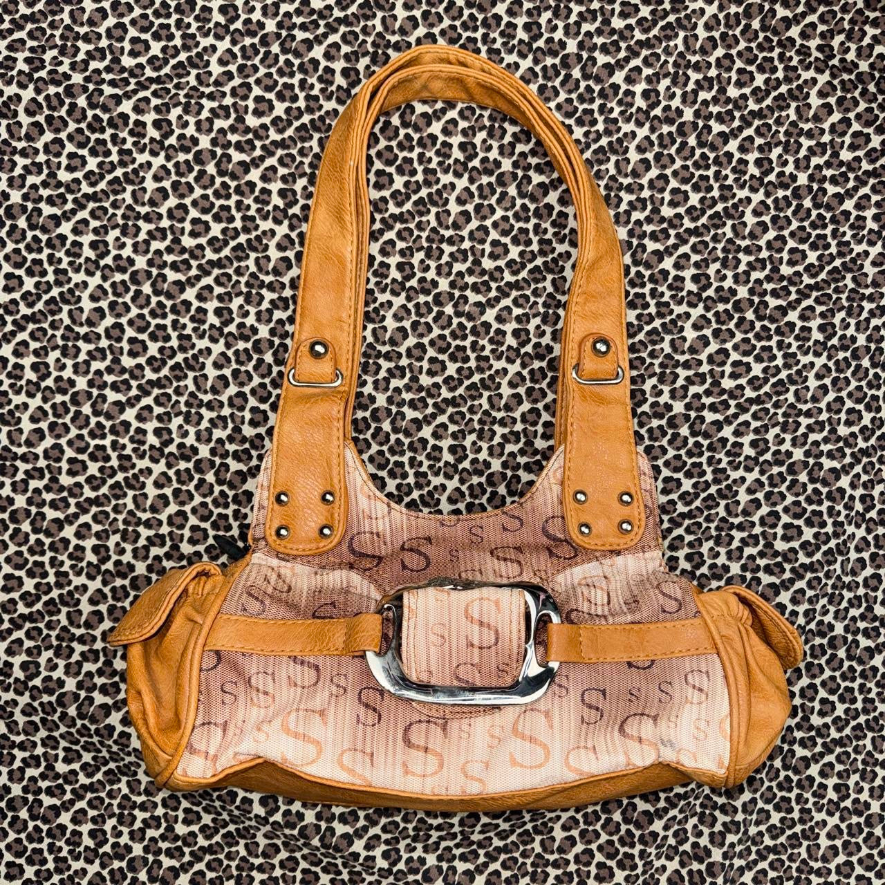 Vintage Monogram Print Statement Buckle Bag