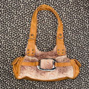 Vintage Monogram Print Statement Buckle Bag