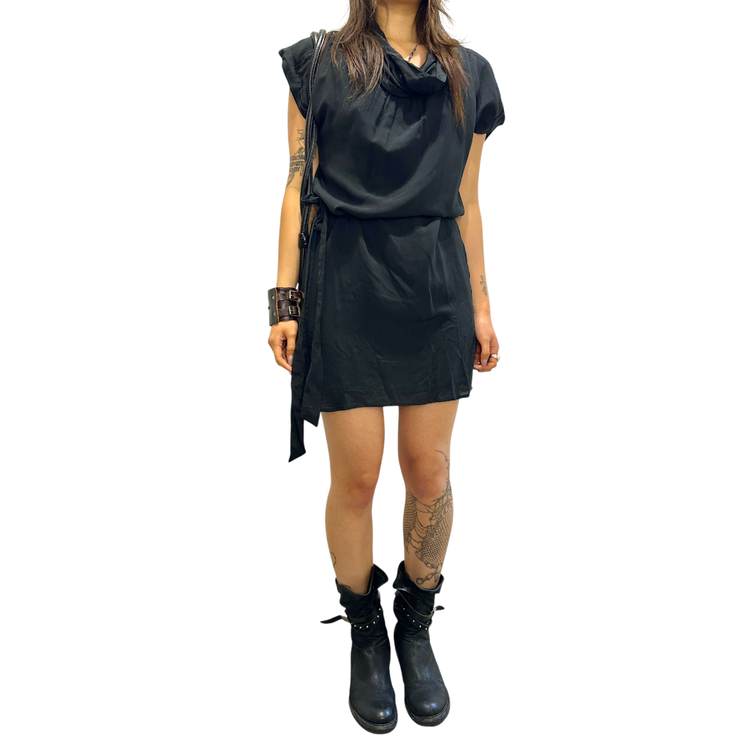 Vintage Sheer Black Avant Garde Draped Mini Dress (XS/S)