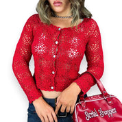 2000s Cherry Red Crochet Cardigan (M)