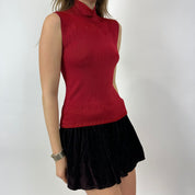90s Scarlet Beaded Turtle Neck Tank Top (M)