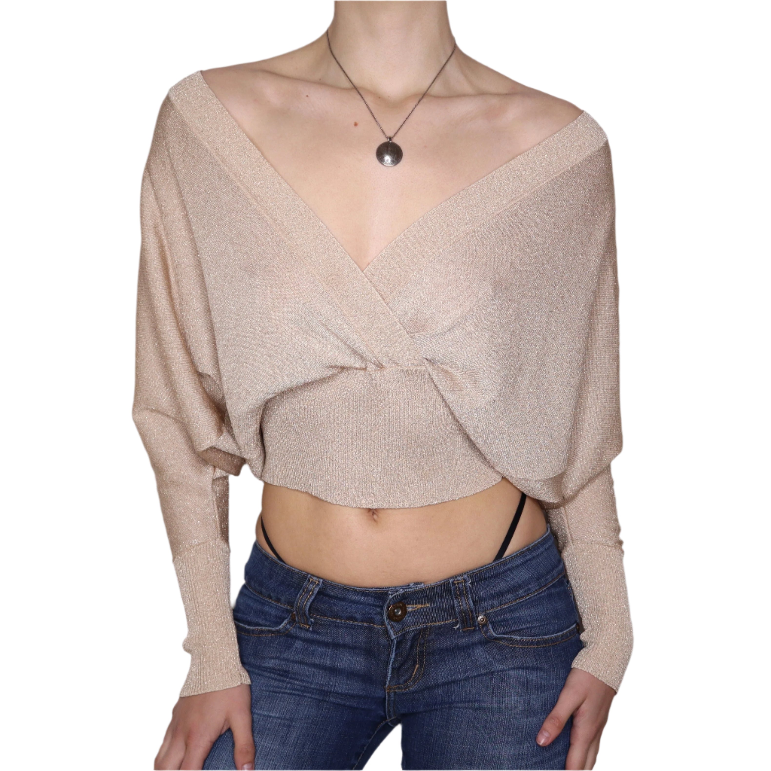 Y2K BEBE Gold Shimmer Backless Top (S/M)