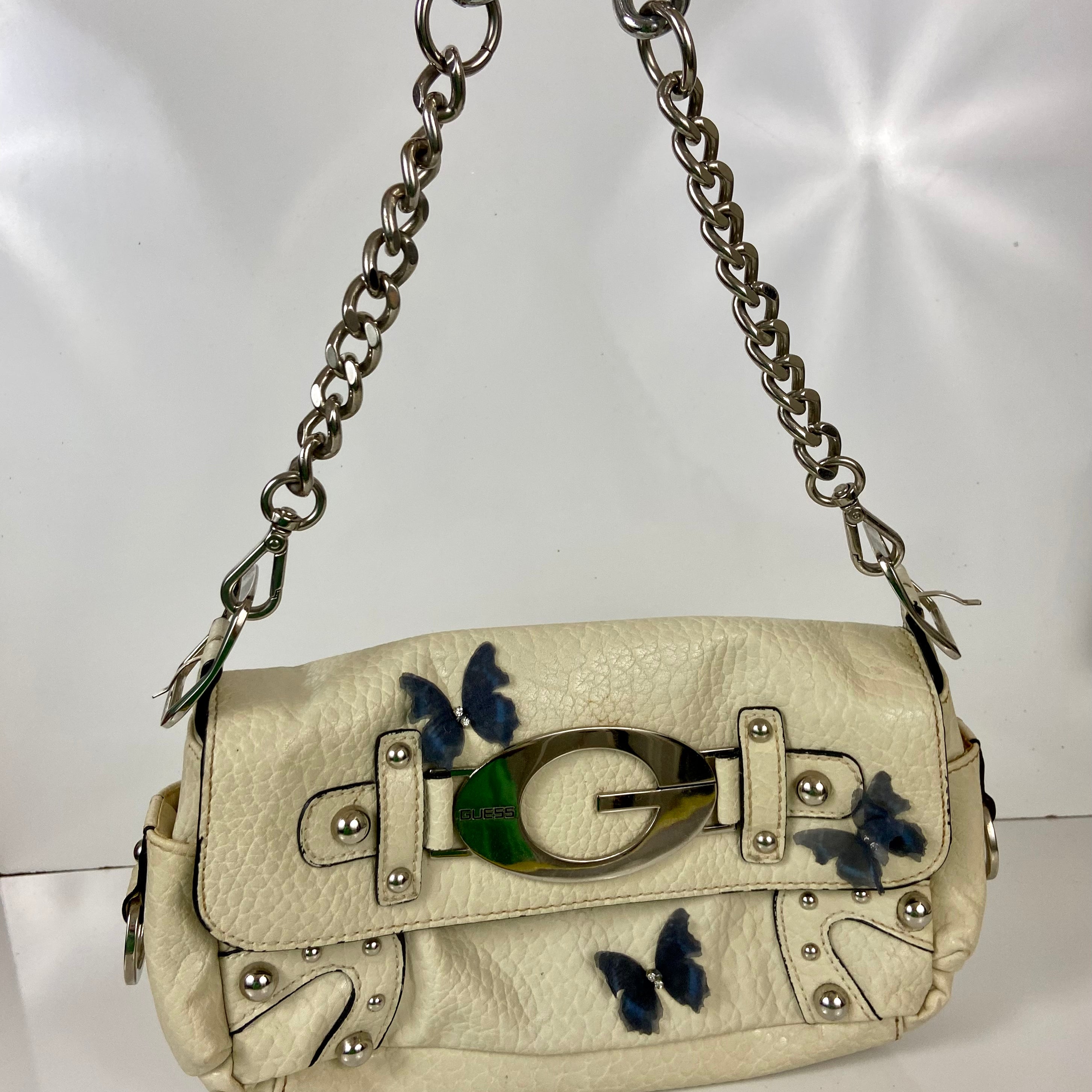 Reworked Vintage Y2k Guess Studded Shoulder Bag with butterfly
