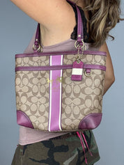 Vintage Coach Beige & Purple Signature Logo Bag