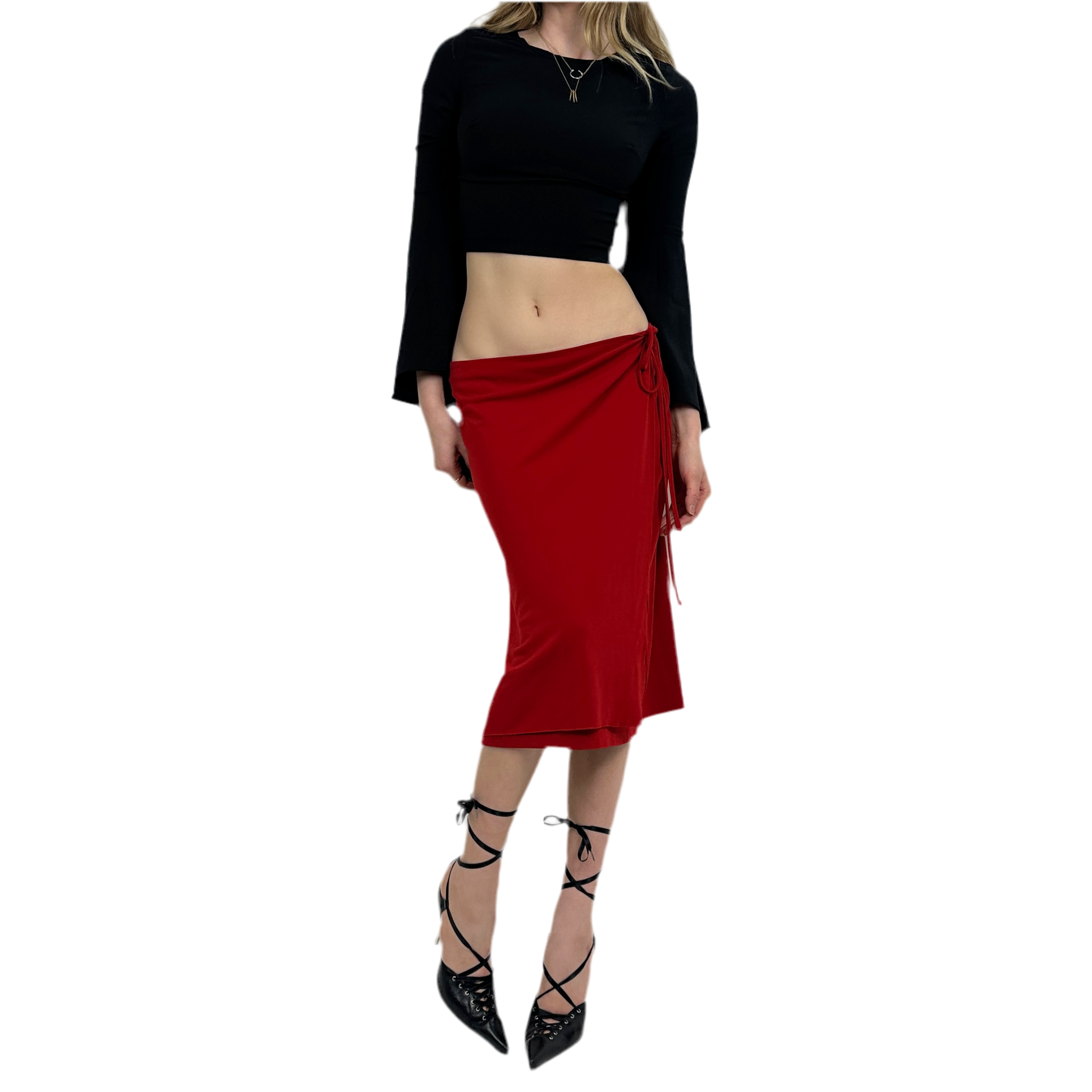 DKNY Red Slinky Midi Skirt (M)