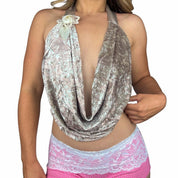 Rosette Detail Velvet Cowl Top (One Size)