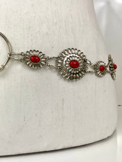 Coral concho silver chain belt