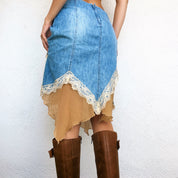 Bebe Lacy Denim Boho Midi Skirt (M)