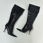 Vintage Black Leather Pointed Boots (6.5)