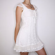 Y2K BETSEY JOHNSON White Lace Milkmaid Dress (XS)