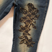 Y2K Lace Appliqué Jeans (S)