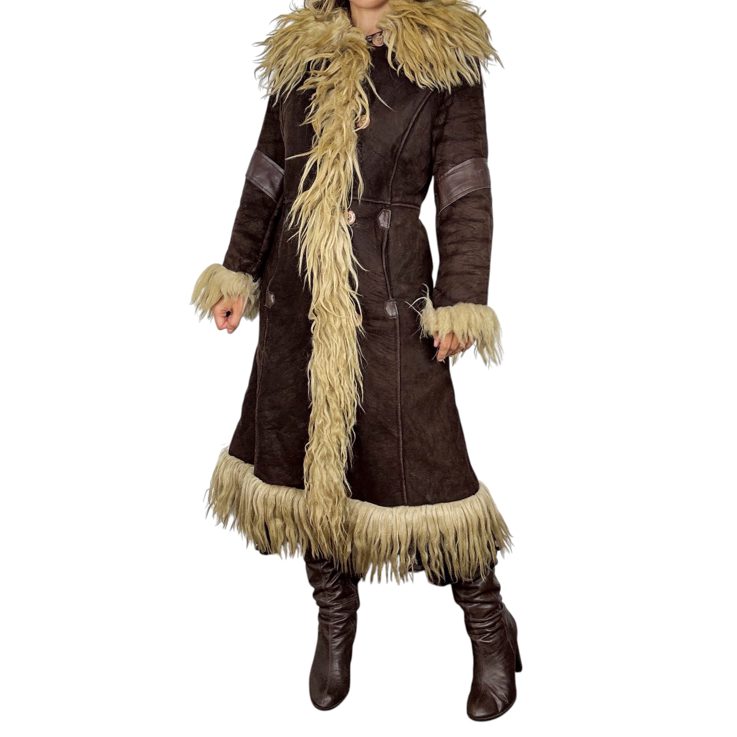 1970s Genuine Suede & Shearling Fur Trim Penny Lane Coat (L)