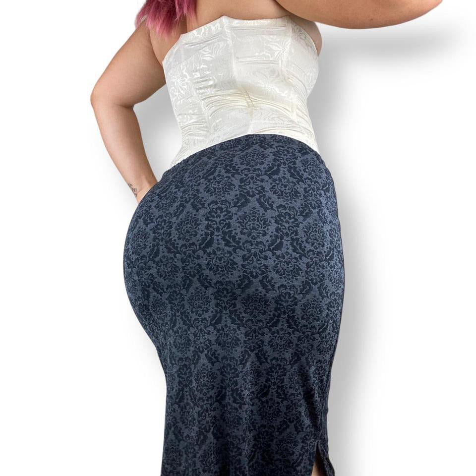 90s Charcoal Jacquard Midi Skirt (S-M)