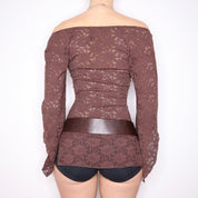 Y2K Brown Lace Boho Blouse (XS/S)