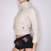 Y2K Cream Leather Cropped Jacket (XS)