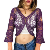 90s Amethyst Crochet Cropped Cardigan (L)