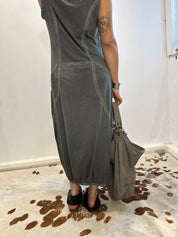 Vintage Avant Garde Grey Jersey Maxi Balloon Dress (L)