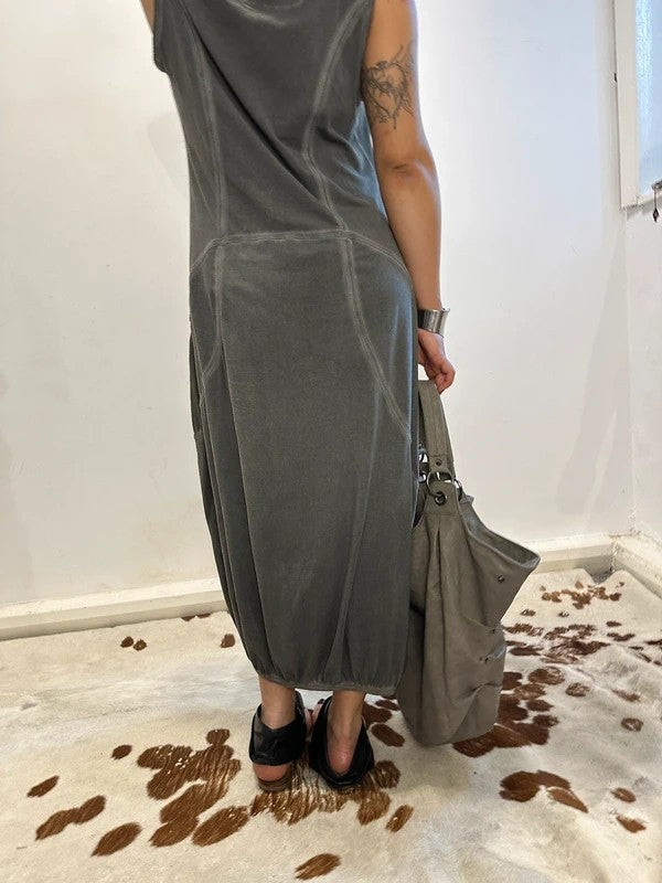 Vintage Avant Garde Grey Jersey Maxi Balloon Dress (L)