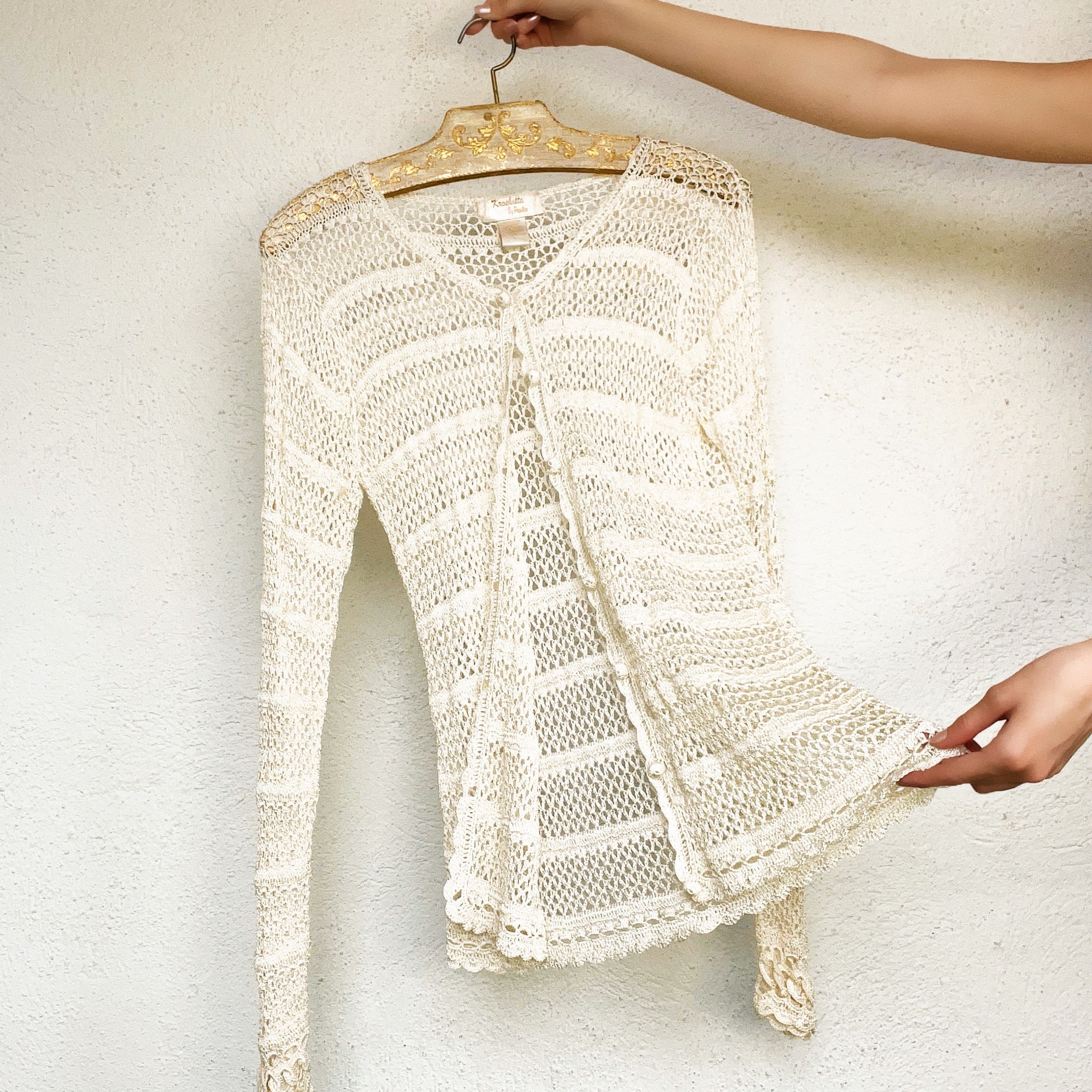 Vintage Creamy Crochet Cardigan (M)