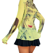 Vintage Sheer Green Graphic Blouse (S/M)