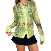 Vintage Sheer Green Graphic Blouse (S/M)