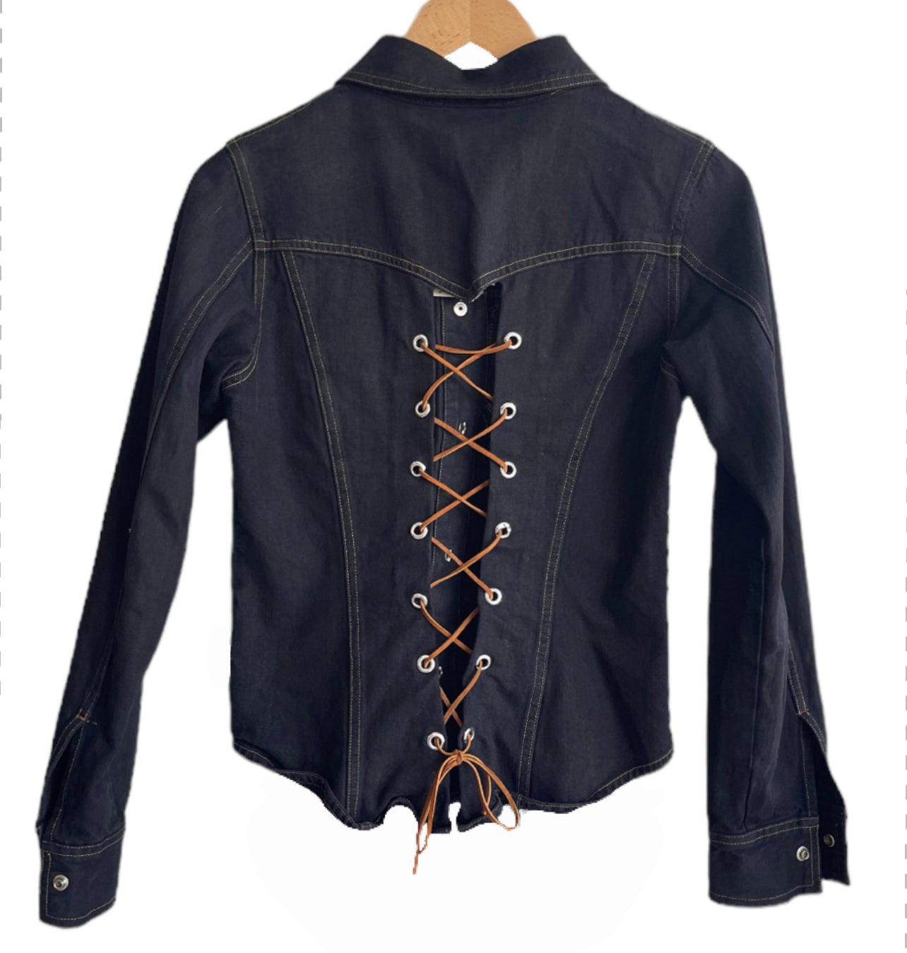 1990s Dark Denim Jacket with Lace-Up Back (S)