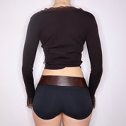 Y2K Italian Brown Lace Trim Wrap Top (S)